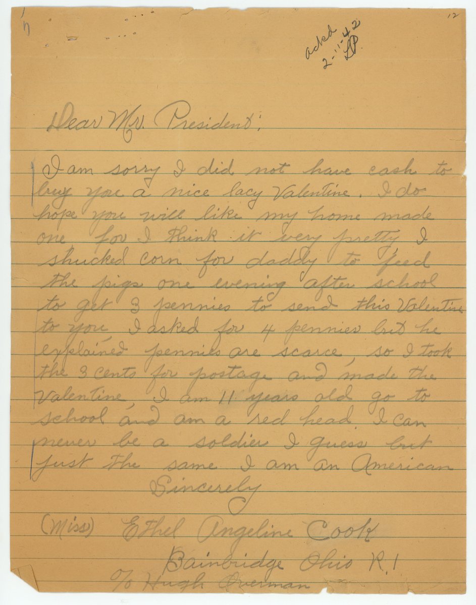 Happy Valentine's Day! FDR was sent this adorable, handmade Valentine in 1942 from Ethel Angeline Cook.