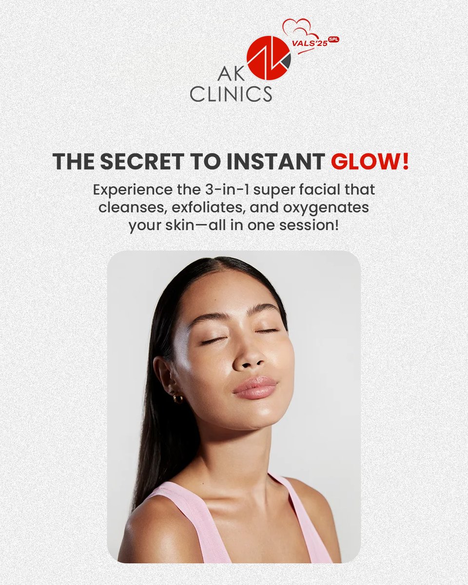 AKClinics's tweet photo. OXYGENEO Facial: The Secret to an Instant Glow!” ✨💆‍♀️
A 3-in-1 super facial that cleanses, exfoliates, and oxygenates—all in one session!
✔ Deep exfoliation
✔ Boosts natural oxygenation
✔ Reduces fine lines &amp; evens skin tone
✨ Flat 50% Off!
📩 DM us or call +91-97799-44207 https://t.co/9zd9pCUujr