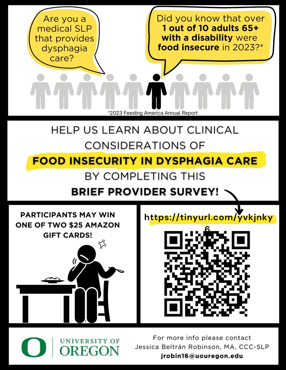SLP Clinical Considerations of Food Insecurity: 

Survey: 
oregon.qualtrics.com/jfe/form/SV_b9…