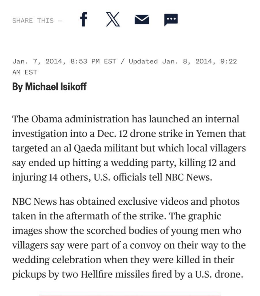 fOrGiVeNcHy's tweet image. On Dec. 12, 2013, Obama bombed a wedding in Yemen, which killed 12 innocent people &amp;amp; injured 14 others

Abdallah Mabkhut al-Ameri, the groom, described the events:

“The mood was joyful &amp;amp; I was so pleased. I was surrounded with friends &amp;amp; family. I was so happy…Then we were hit.”