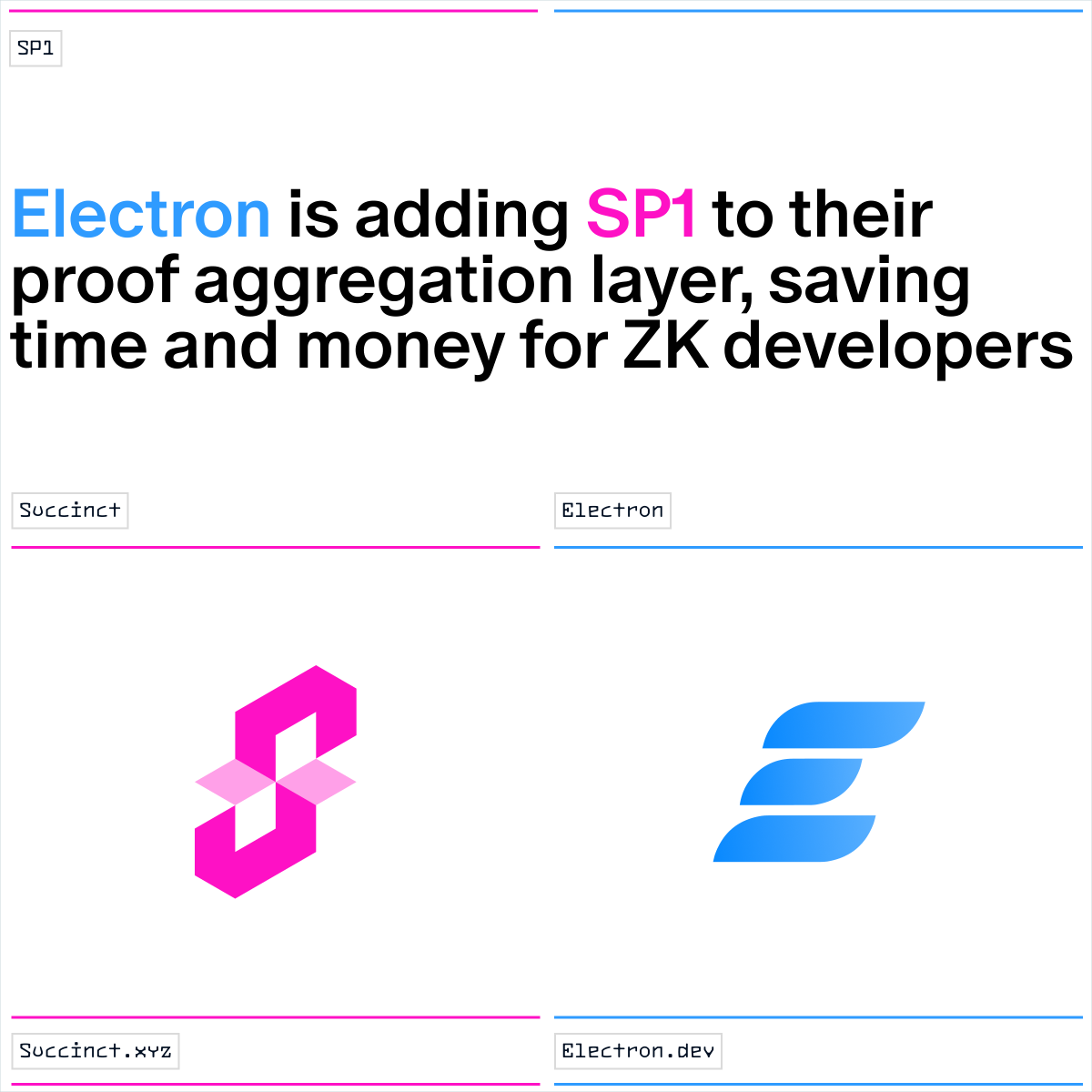 SuccinctLabs's tweet photo. 1/ @ElectronZK has incorporated SP1 into their proof aggregation layer, Quantum. SP1 developers can now save up to 95% when verifying their proofs with Electron’s gas-optimized contracts. https://t.co/Nwg62SE3wt