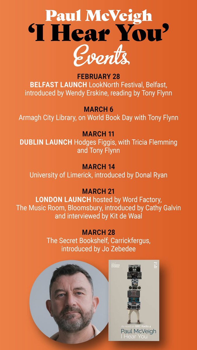 Paul McVeigh Writer (@paul_mc_veigh) on Twitter photo Belfast, Armagh, Dublin, Limerick, London and Carrickfergus. March events for âI Hear Youâ from Salt Books. Join me and <a href="/WednesdayErskin/">Wendy Erskine</a>, Tony Flynn, Tricia Fleming, Donal Ryan, <a href="/cathygalvin1/">Cathy Galvin</a>, <a href="/KitdeWaal/">@kitdewaal@bsky.social</a> and @JoZebedee to celebrate. <a href="/northbelfast100/">LOOK NORTH - The North Belfast Festival</a> <a href="/WordFactoryUK/">The Word Factory</a> Belfast, Armagh, Dublin, Limerick, London and Carrickfergus. March events for âI Hear Youâ from Salt Books. Join me and <a href="/WednesdayErskin/">Wendy Erskine</a>, Tony Flynn, Tricia Fleming, Donal Ryan, <a href="/cathygalvin1/">Cathy Galvin</a>, <a href="/KitdeWaal/">@kitdewaal@bsky.social</a> and @JoZebedee to celebrate. <a href="/northbelfast100/">LOOK NORTH - The North Belfast Festival</a> <a href="/WordFactoryUK/">The Word Factory</a>
