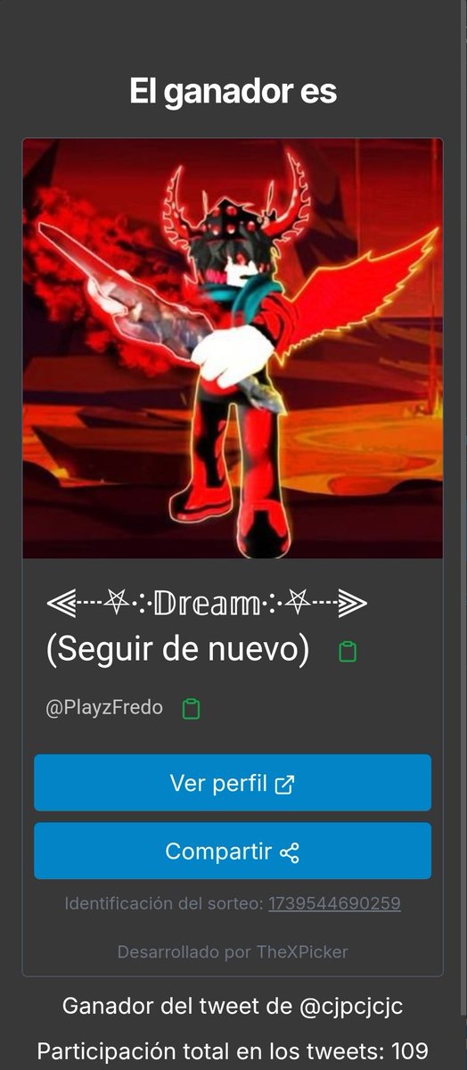 cjpcjcjc's tweet photo. Congrats @PlayzFredo you won! Draw ID: 1739544690259 https://t.co/savHeFdiJk