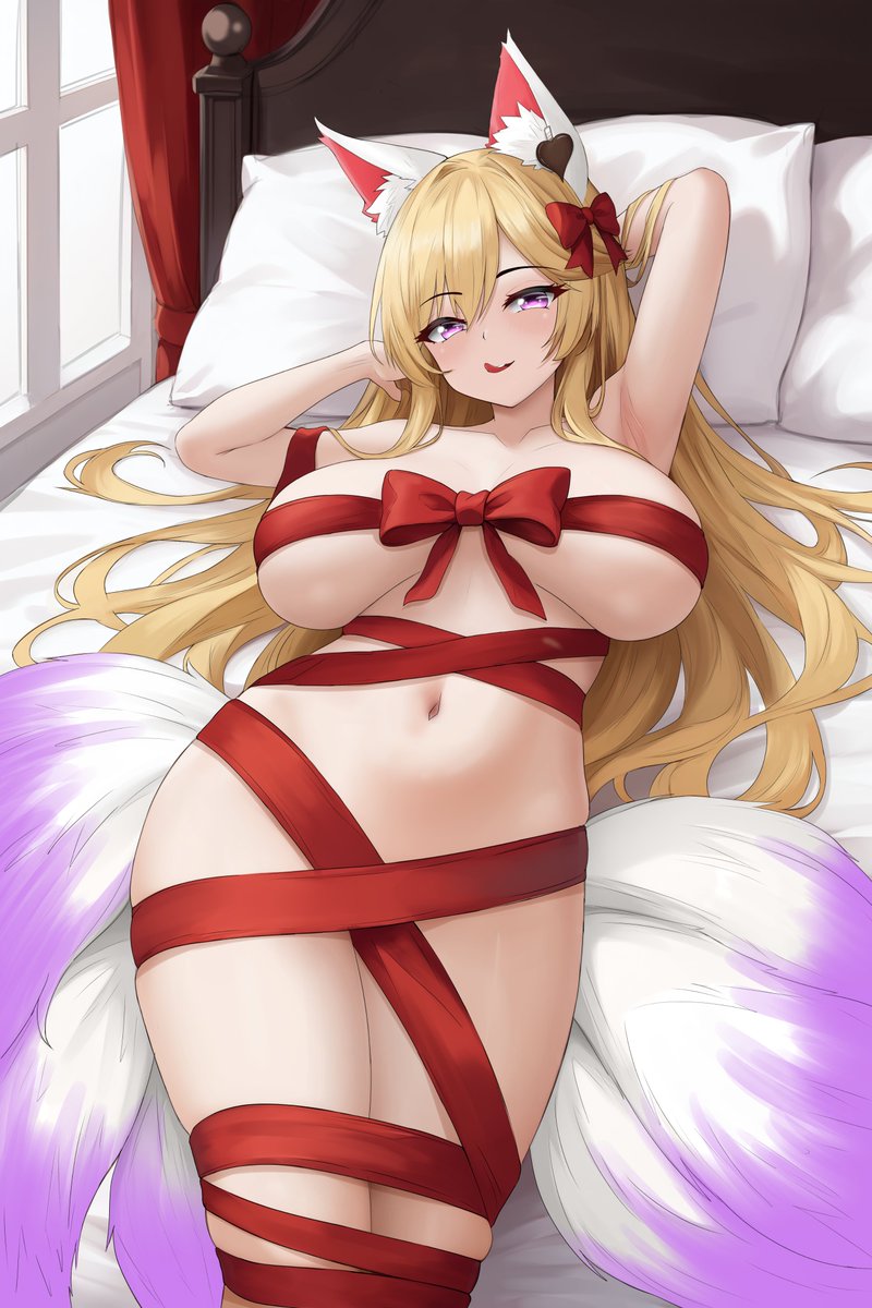 Happy Valentine's Day! Time to unwrap your present 😌

Sliucha's world celebrates Corinalia, a festival celebrating the Enchantress of Love. (Makes you wonder what the Goddess of Love thinks about that, given they're a different entity 🤔)

Art by <a href="/NauAru/">Naura🔞 ~ OPEN COMMISSION</a>!