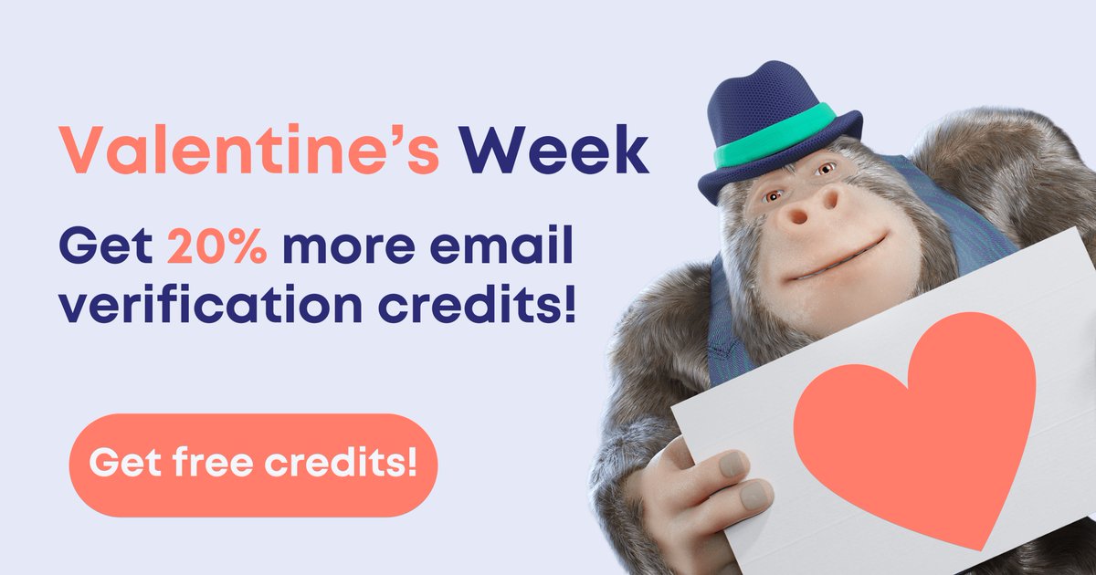 Hi, folks! 

We’ve prepared a special Valentine’s Deal for you: 20% more email verification credits on every pay-as-you-go purchase from February 14th to 21st - because our love for you lasts longer than just one day! 📷

Grab your credits 📷app.usebouncer.com/login