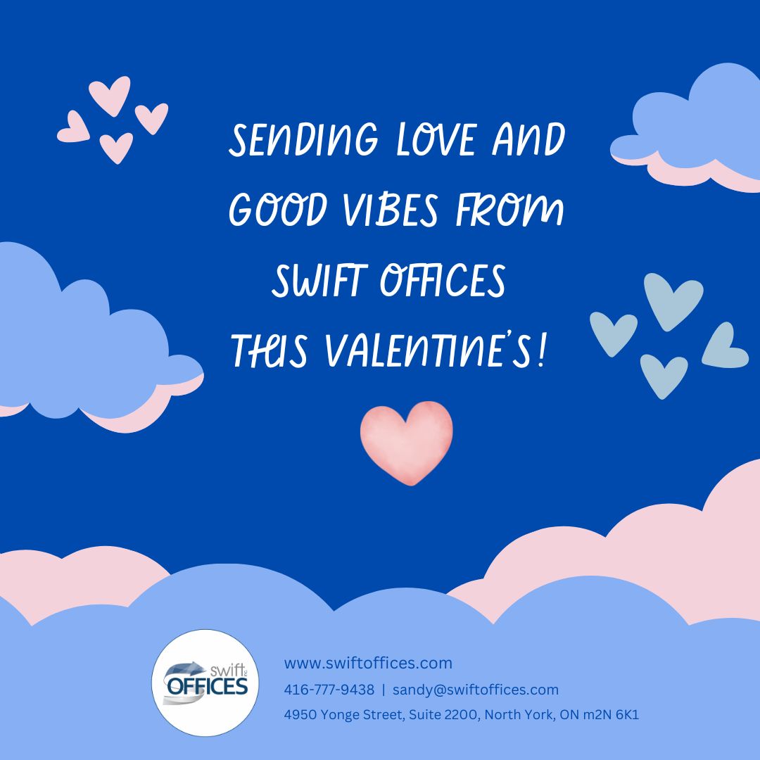 Swift Offices (@swiftoffices) on Twitter photo Here’s to the sweet connections we build and the growth we share. Happy Valentine’s Day from your Swift Offices family! 💼❤️
☏ (416)-777-9438
✉ sandy@swiftoffices.com
#SwiftOffices #CoworkingSpace #OfficeLeasing #OfficeSpace #OfficeSpaceForRent #OfficeRental #Toronto Here’s to the sweet connections we build and the growth we share. Happy Valentine’s Day from your Swift Offices family! 💼❤️
☏ (416)-777-9438
✉ sandy@swiftoffices.com
#SwiftOffices #CoworkingSpace #OfficeLeasing #OfficeSpace #OfficeSpaceForRent #OfficeRental #Toronto