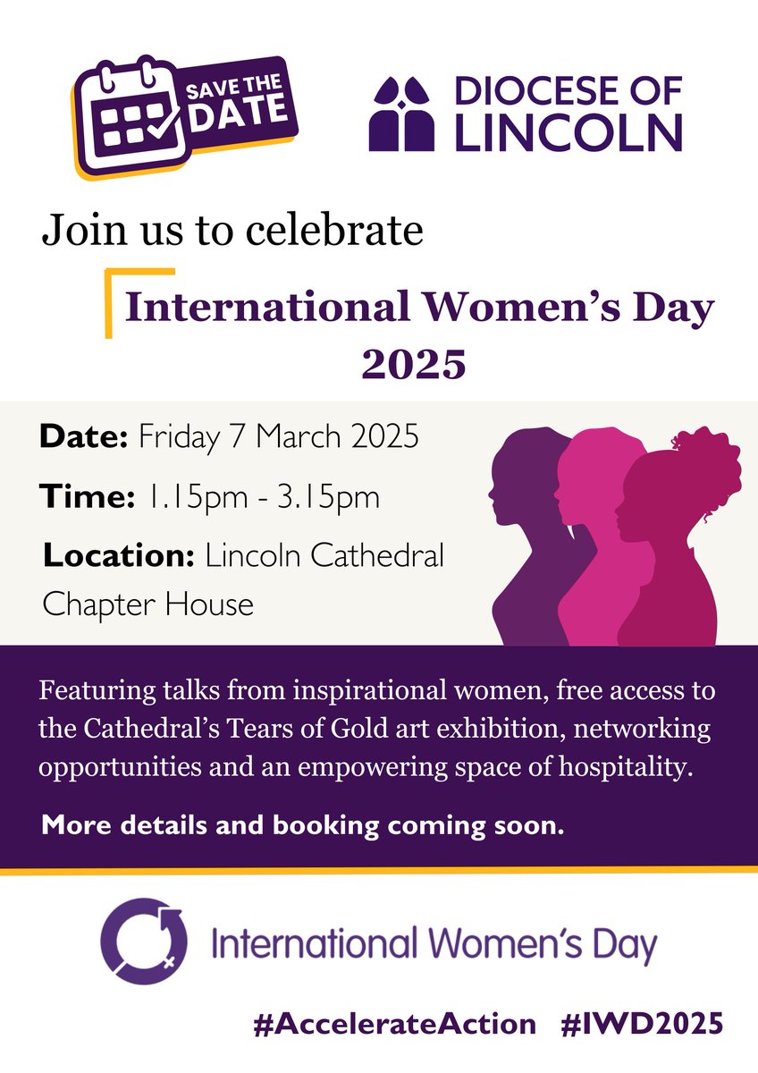 To celebrate International Women's Day, we will be holding a joint event with <a href="/LincsCathedral/">Lincoln Cathedral</a> in the Chapter House on Friday 7 March (1.15pm - 3.15pm). 

Save the date!

More details and how to book a place will follow soon.

#AccelerateAction #IWD2025