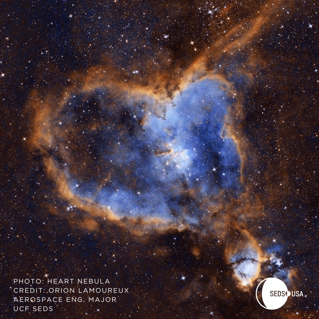 Check out the beautiful Heart Nebula, photographed by Orion. Coming from @SEDSUCF, Orion is focusing on completing his aero degree and recently finished an internship at Blue Origin. Check out his amazing work at instagram.com/orionsobservat… . Happy Valentine’s Day!