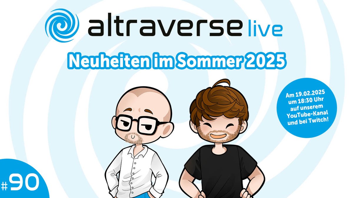 Wir freuen uns auf ein neues #altralive am 19. Februar! Jo und Johannes stellen euch weitere Lizenznews aus dem Bereich Shonen/Seinen vor und haben außerdem ein kleines Gewinnspiel vorbereitet.
Der Stream startet am Mittwoch um 18:30 Uhr bei uns auf YouTube und auf Twitch ✨