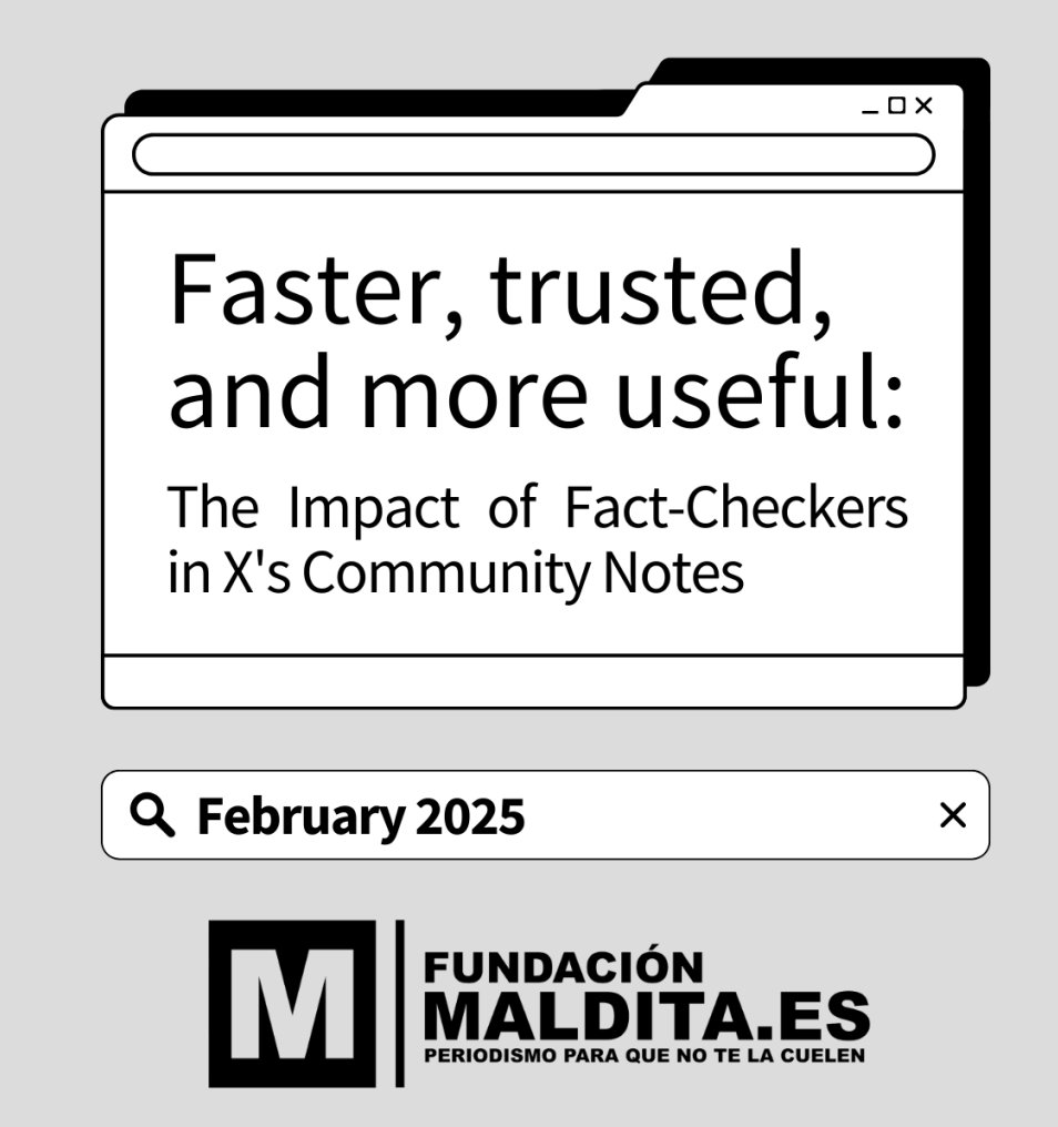 Professional fact-checking makes an important impact on Community Notes on X. Read about it in <a href="/maldita/">Maldita.es</a>'s new report, "Faster, trusted, and more useful: The Impact of Fact-Checkers in X's Community Notes": files.maldita.es/maldita/upload…