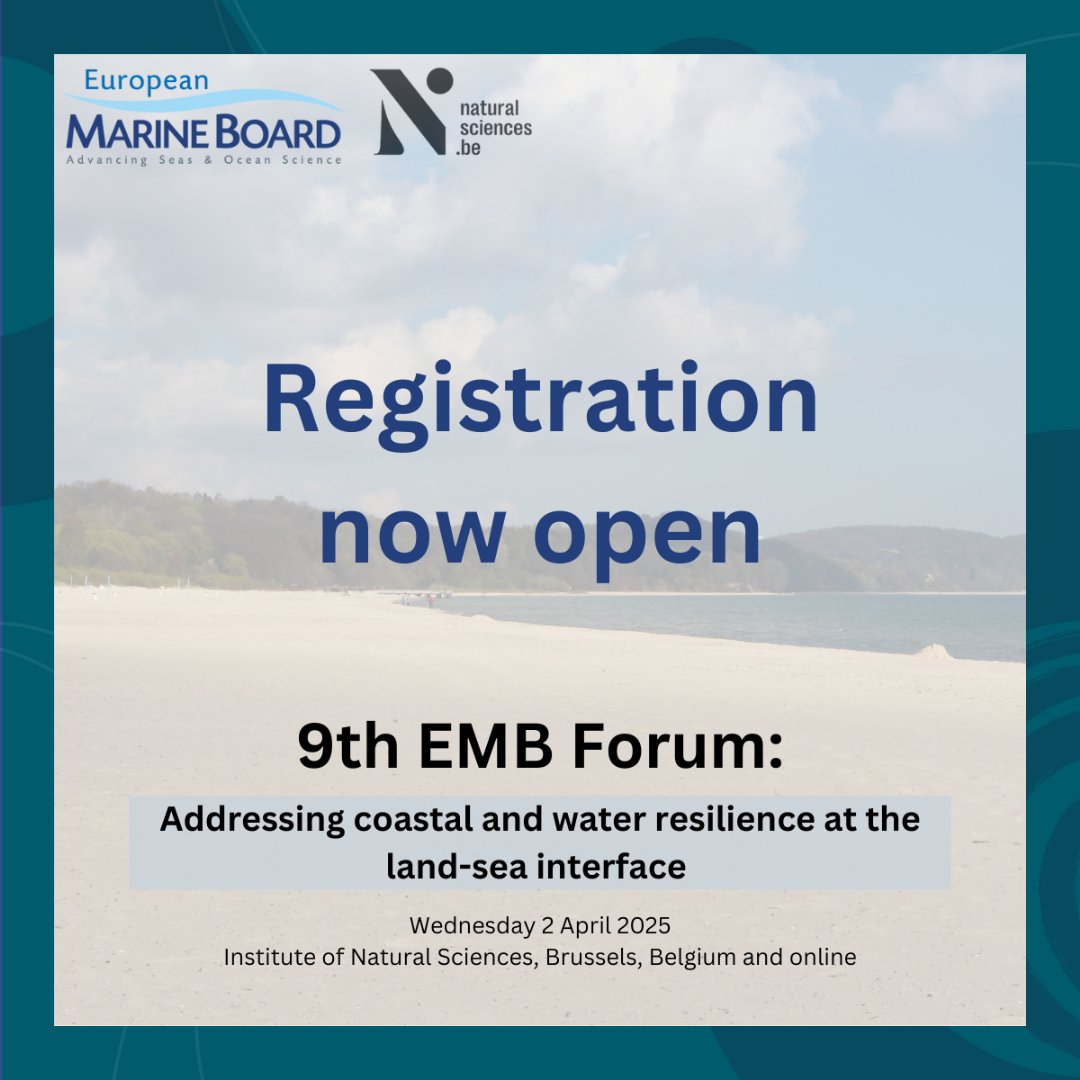 UN Ocean Decade (@unoceandecade) on Twitter photo Register for the <a href="/EMarineBoard/">European Marine Board</a> 9th Forum!
Endorsed by the #OceanDecade, the theme is ‘Addressing coastal and water resilience at the land-sea interface’.
🗓️2 April 2025
📍<a href="/nat_sciences_be/">Institute of Natural Sciences Belgium</a>, Brussels & online
👉Register for in-person or online attendance: oceandecade.org/events/9th-emb… Register for the <a href="/EMarineBoard/">European Marine Board</a> 9th Forum!
Endorsed by the #OceanDecade, the theme is ‘Addressing coastal and water resilience at the land-sea interface’.
🗓️2 April 2025
📍<a href="/nat_sciences_be/">Institute of Natural Sciences Belgium</a>, Brussels & online
👉Register for in-person or online attendance: oceandecade.org/events/9th-emb…