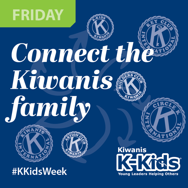 Celebrate the entire family of <a href="/Kiwanis/">Kiwanis</a> by engaging with local Kiwanis family clubs—<a href="/BuildersClub/">Builders Club</a>, @KeyClubIntl, <a href="/circlekintnl/">Circle K International</a>, <a href="/aktionclub/">Aktion Club</a> and Kiwanis. Ask a Kiwanis family club to share a presentation, collaborate on a service project or more! Don't forget to tag us! #KKidsWeek