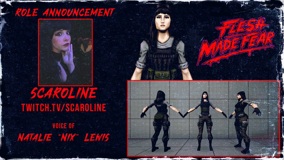 🦑Tainted Pact Games🦑 (@taintedpact) on Twitter photo ROLE CALL:
I'm stoked to be working with <a href="/Scarolinetv_/">Scaroline</a> again, who will voice Natalie “Nix” Lewis in "Flesh Made Fear."
Wishlist Flesh Made Fear
Steam: tinyurl.com/a5t7evce
Kickstarter: tinyurl.com/vhkbm9tx
#indiegame #IndieGameDev #PSX #lowpoly
<a href="/AssembleTeam/">Assemble Entertainment ⚔️ ASGARD'S FALL OUT NOW!</a> ROLE CALL:
I'm stoked to be working with <a href="/Scarolinetv_/">Scaroline</a> again, who will voice Natalie “Nix” Lewis in "Flesh Made Fear."
Wishlist Flesh Made Fear
Steam: tinyurl.com/a5t7evce
Kickstarter: tinyurl.com/vhkbm9tx
#indiegame #IndieGameDev #PSX #lowpoly
<a href="/AssembleTeam/">Assemble Entertainment ⚔️ ASGARD'S FALL OUT NOW!</a>