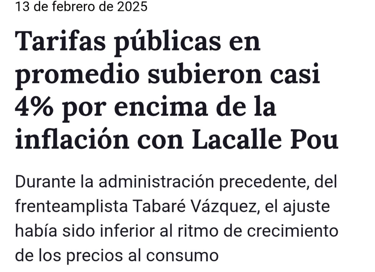 Lo saben los trabajadores y las familias de menores ingresos. Durante años denunciamos que las tarifas públicas subían más que los salarios y el gobierno de <a href="/LuisLacallePou/">Luis Lacalle Pou</a> dibujaba el país de las maravillas. Ya se van!!