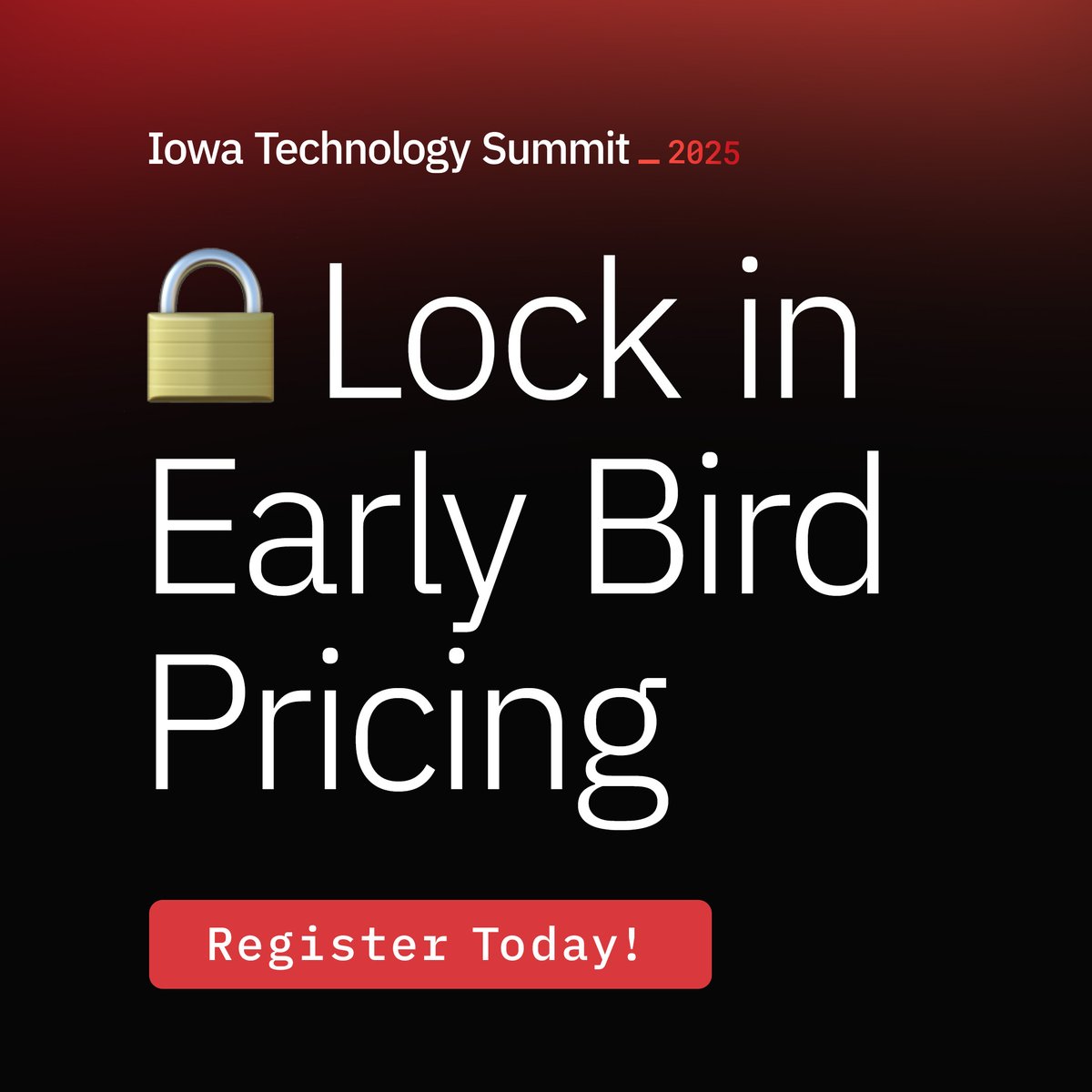 TechnologyIowa's tweet image. ⌛️Early Bird Registration Ends Soon!⌛️

Register by Sunday, February 16, to lock in early bird pricing for Iowa’s premier technology conference.

📅 April 7-8 | Des Moines
🔗 Register today and save: technologyiowa.org/iowa-technolog…

Presented by @WellmarkBCBS 

#UniteIowaTech