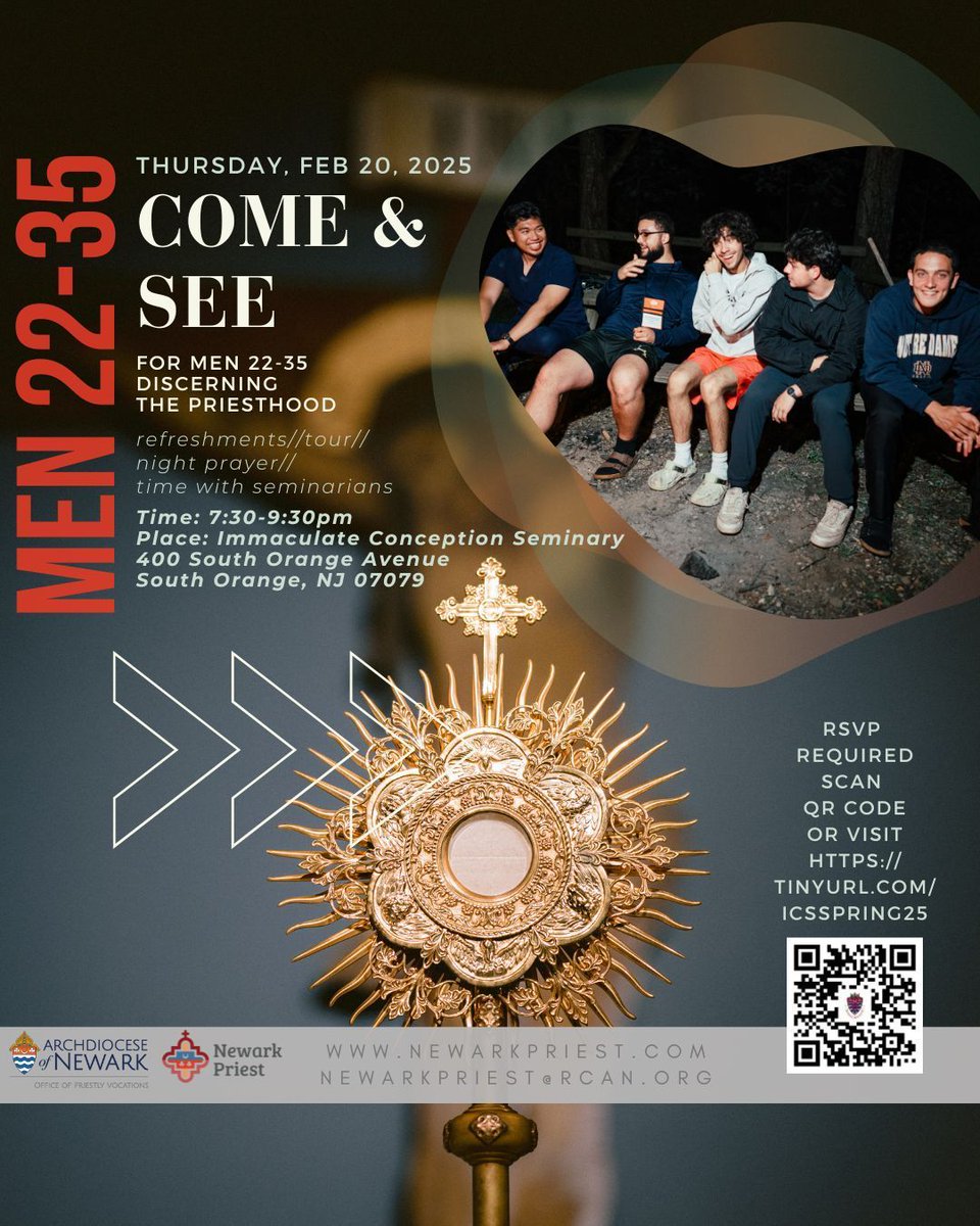 Men ages 22-35: Join us next week to "come and see" what seminary life is all about on February 20th!

Register here: 
newarkpriest.com/comeandsee