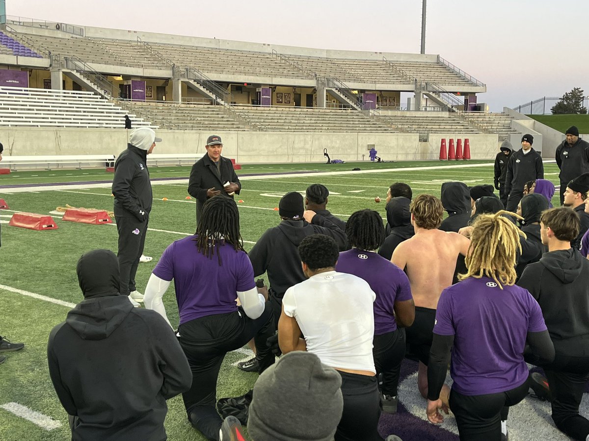 SamFerg_UTTyler's tweet photo. Champions are made in the dark, when no one is looking…except for maybe Russell Lorfing of @Keith_Lorfing and Kaden! @ACUFootball is putting in the dirty, hard work that @Shep71 speaks of. Thanks to Russell for supporting us and coming out this morning! https://t.co/MruQozd4Fq