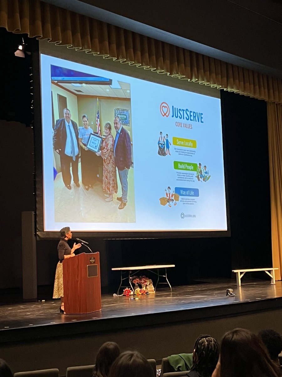 Started my day at the PAC to listen to Selina Medina’s powerful and inspirational words about service! Sign up today and JUST SERVE! So proud that we are bringing this opportunity to Seguin ISD! <a href="/SeguinISD/">Seguin ISD</a> <a href="/SeguinHSTx/">Seguin High School</a> <a href="/SeguinAthletics/">Seguin ISD Athletics</a>