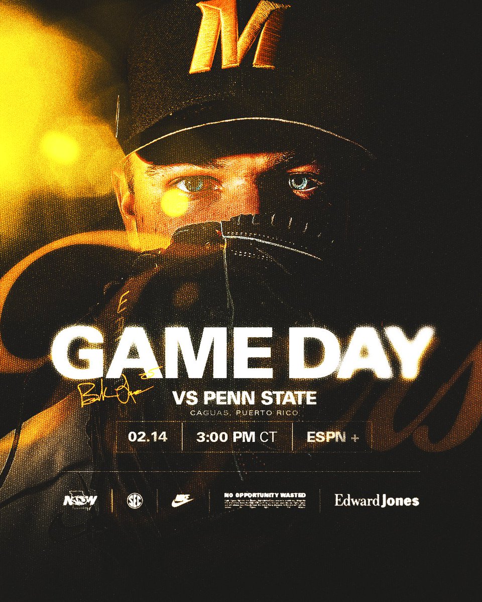 Rise and shine, Tigers! 𝗢𝗽𝗲𝗻𝗶𝗻𝗴 𝗗𝗮𝘆 2⃣0⃣2⃣5⃣ from Caguas, Puerto Rico🇵🇷 is here!

🆚 | <a href="/PennStateBASE/">Penn State Baseball</a>
🏟️ | Yldefonso Solá Morales Stadium
🕒 | 3 p.m. (CST)
💻 | ESPN+
🎧 | Tiger Radio Network/Varsity App

#𝙈𝙞𝙯𝙯𝙤𝙪𝙉𝙊𝙒 |🐯⚾️