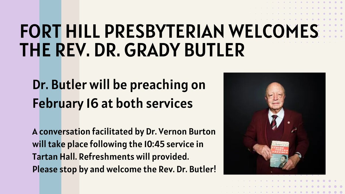 Looking forward to Fort Hill Presby church this Sunday beginning to live into our anti-racism policy with my dear friend Dr, Rev. Grady Butler.  And join us for discussion following the 10:45 am service.