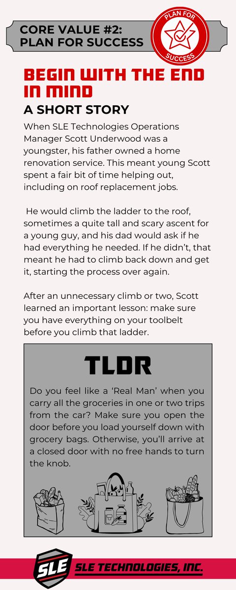 Foundations Friday: Core Values in Action! Today's core value we're discussing is "Plan for Success," with a personal story from our operations manager. Check it out: sletechinc.com/infographic-co…