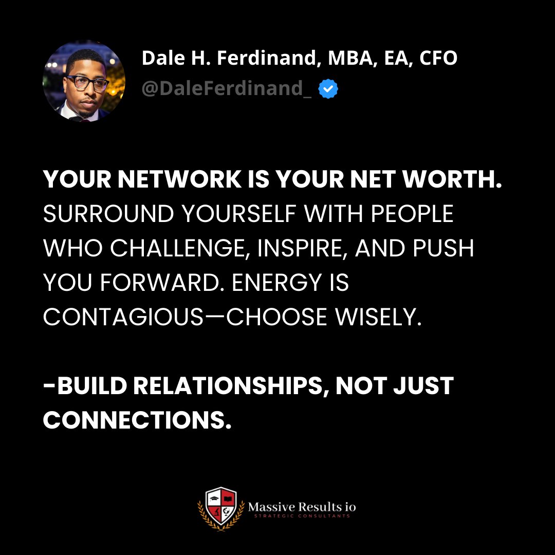 DaleFerdinand_'s tweet photo. "Your network is your net worth. Surround yourself with greatness! 🔥"

#Networking #SuccessCircle #ElevateYourLife #LevelUp https://t.co/D63Thel0CT
