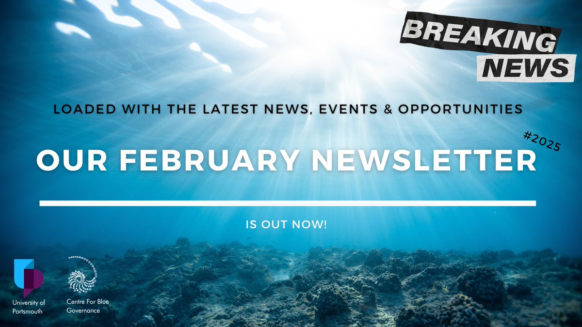 Centre for Blue Governance (@blue_centre) on Twitter photo Happy 2025, everyone! 🎉🚀 Our first newsletter of the year is here, packed with updates, news, and must-see opportunities! Check it out ⬇️
🔗 mailchi.mp/fe57707b2695/o…
<a href="/portsmouthuni/">University of Portsmouth</a> <a href="/UoPGlobal/">University of Portsmouth Global</a> <a href="/UNESCOChair_OG/">UNESCO Chair in Ocean Governance</a>
#PhD #Bluejobs #LatestNews #BlueEconomy
#BlueGovernance Happy 2025, everyone! 🎉🚀 Our first newsletter of the year is here, packed with updates, news, and must-see opportunities! Check it out ⬇️
🔗 mailchi.mp/fe57707b2695/o…
<a href="/portsmouthuni/">University of Portsmouth</a> <a href="/UoPGlobal/">University of Portsmouth Global</a> <a href="/UNESCOChair_OG/">UNESCO Chair in Ocean Governance</a>
#PhD #Bluejobs #LatestNews #BlueEconomy
#BlueGovernance