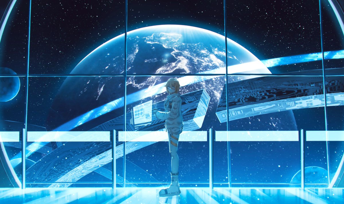 Reshotski's tweet photo. POV, you caught Lumi setting up for stream at her penthouse in space Boston. #Lumillust 

Also thanks to #4kki_Key for this lovely piece. https://t.co/qLc9a7u7Wk