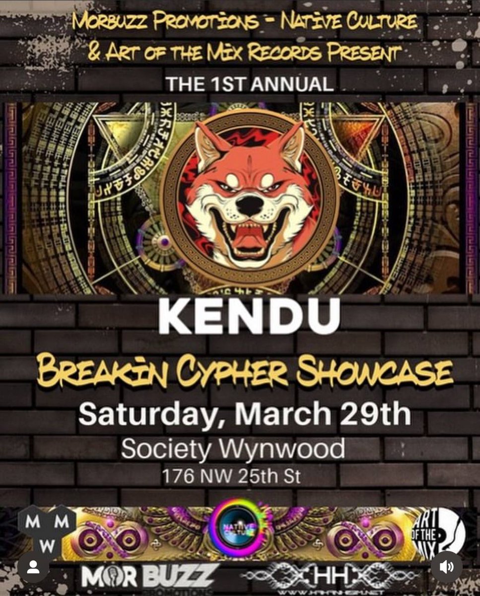 The Kendu crew is coming in hot to Miami Music Week!

Starting Saturday, March 29th, the Kendu Street team, headed by <a href="/stayseaart/">stayseaart 🦊🪖</a>, will be at Society in Wynwood for the 1st Annual Kendu Breaking Cypher Showcase! The event will include the 2024 Paris Olympic breakdance medal