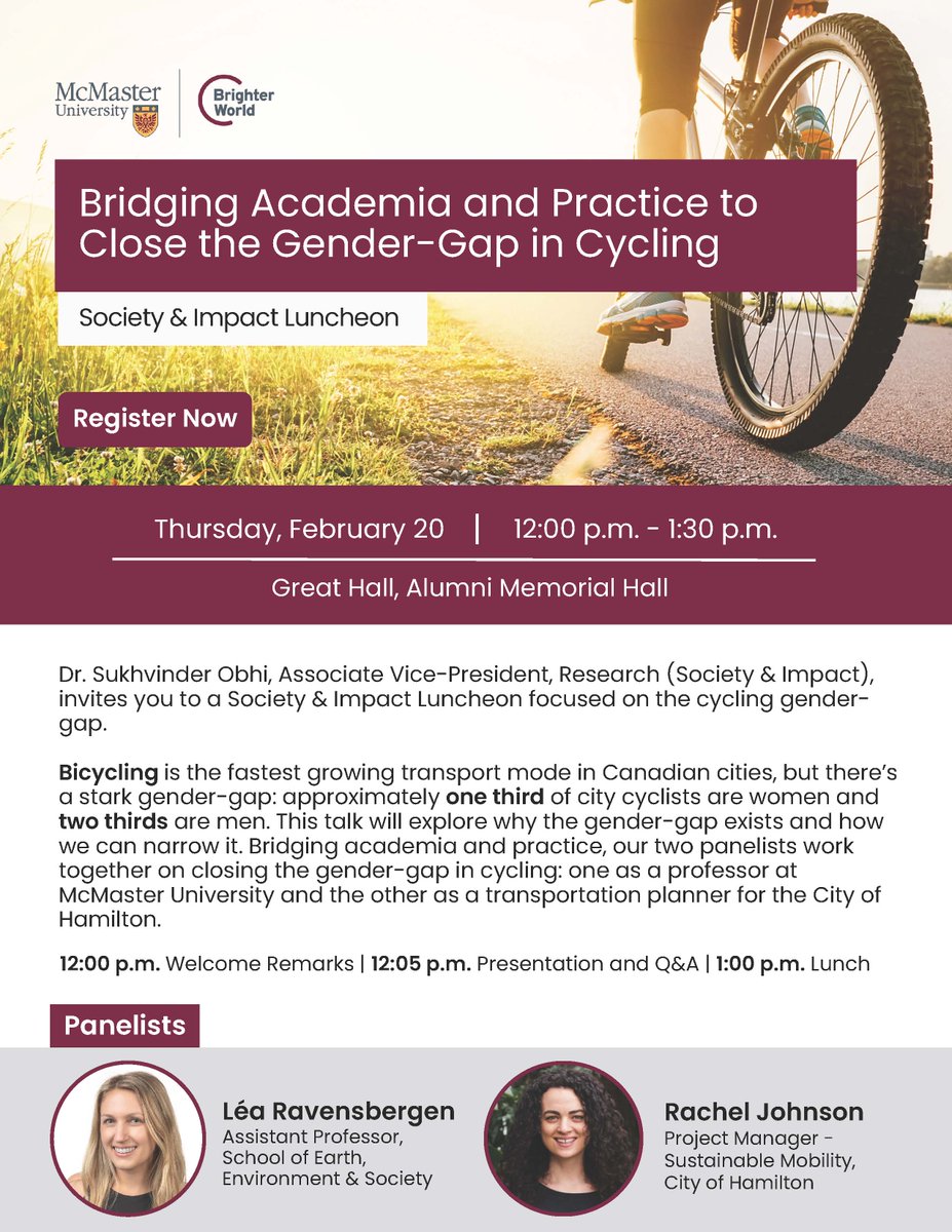 MIRA McMaster (@miramcmaster) on Twitter photo Join MIRA member <a href="/LeaRavensbergen/">Lea Ravensbergen </a> for an engaging discussion on bridging research and practice to make cycling more accessible for all!
Registration: forms.office.com/pages/response… Join MIRA member <a href="/LeaRavensbergen/">Lea Ravensbergen </a> for an engaging discussion on bridging research and practice to make cycling more accessible for all!
Registration: forms.office.com/pages/response…
