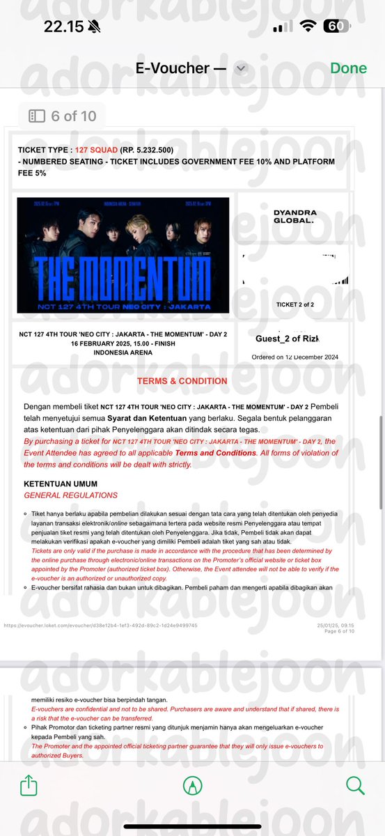 [please help RT]

wts NCT 127 the momentum jakarta DAY 2 - 16 februari 2025 

section 127 Squad -  2 ticket 

price: 5.300.000/tix 
rfs: adekku baru banget lahiran &amp; gajadi nonton😭🙏

aku akan provide surat kuasa &amp; data diri adekku ya jadi buyer bisa tukar tiketnya sendiri