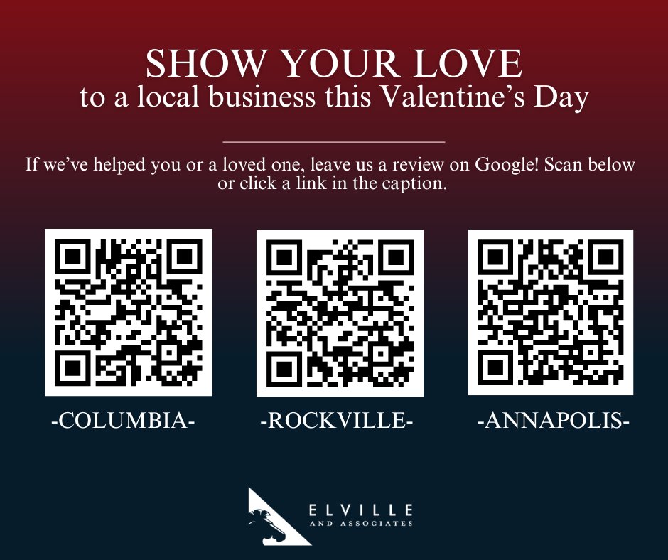 Happy Valentine's Day! Please show your love and support by leaving us a review on Google! Scan the QR code or choose a location here: 
Rockville- g.page/r/CcucXggN-d3b… 
Columbia- g.page/r/CT4WsDxf053T… 
Annapolis- g.page/r/CU3n_0gYqPOl…