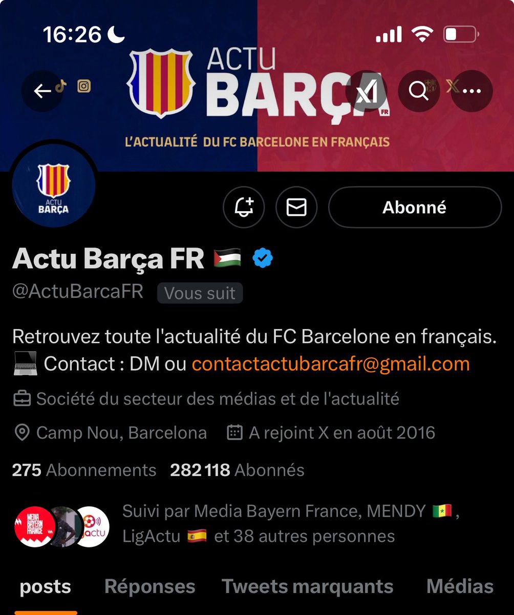 🚨 Message important les amis !

 Les frères de <a href="/ActuBarcaFR/">Vision Blaugrana</a> ont perdu l’accès à leur compte, certainement dû à un piratage ou quelque chose dans le genre. 

𝗦𝗶 𝘃𝗼𝘂𝘀 𝗿𝗲𝗰𝗲𝘃𝗲𝘇 𝘂𝗻 𝗱𝗺 𝗮𝘃𝗲𝗰 𝘂𝗻 𝗹𝗶𝗲𝗻 𝗼𝘂 𝘂𝗻𝗲 𝗿𝗲́𝗽𝗼𝗻𝘀𝗲 𝗱𝗲 𝗹𝗮 𝗽𝗮𝗿𝘁 𝗱𝘂