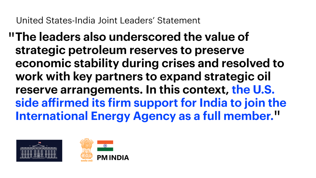Very happy that the Joint Statement from the meeting of US President <a href="/realDonaldTrump/">Donald J. Trump</a> &amp; Indian Prime Minister <a href="/narendramodi/">Narendra Modi</a> highlights support for advancing the India-<a href="/IEA/">International Energy Agency</a> relationship: iea.li/3QnloyE

IEA is working closely with India on its request for full membership
