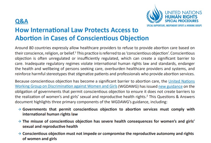 Global Justice Center (@globaljusticec) on Twitter photo NEW: We collaborated with the UN Working Group on Discrimination Against Women and Girls <a href="/UN_WGDAWG/">UN WG on discrimination against women and girls</a> for a Q&A on how international law protects abortion access in cases of conscientious objection.
Read it here: ohchr.org/sites/default/… NEW: We collaborated with the UN Working Group on Discrimination Against Women and Girls <a href="/UN_WGDAWG/">UN WG on discrimination against women and girls</a> for a Q&A on how international law protects abortion access in cases of conscientious objection.
Read it here: ohchr.org/sites/default/…
