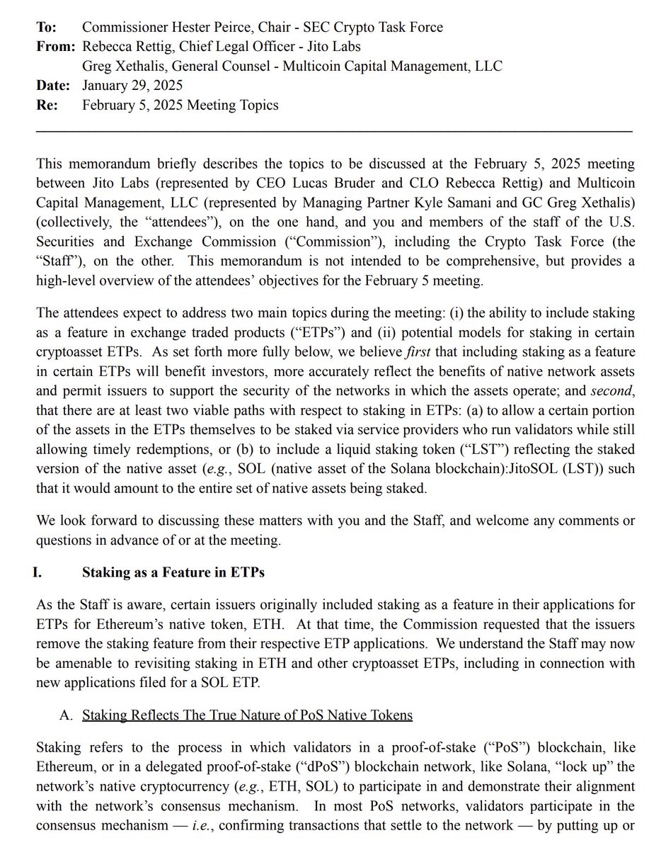 Full letter to #SEC from Crypto Czar regarding #Solana staking ETPs  allowing Liquid Staking option. 