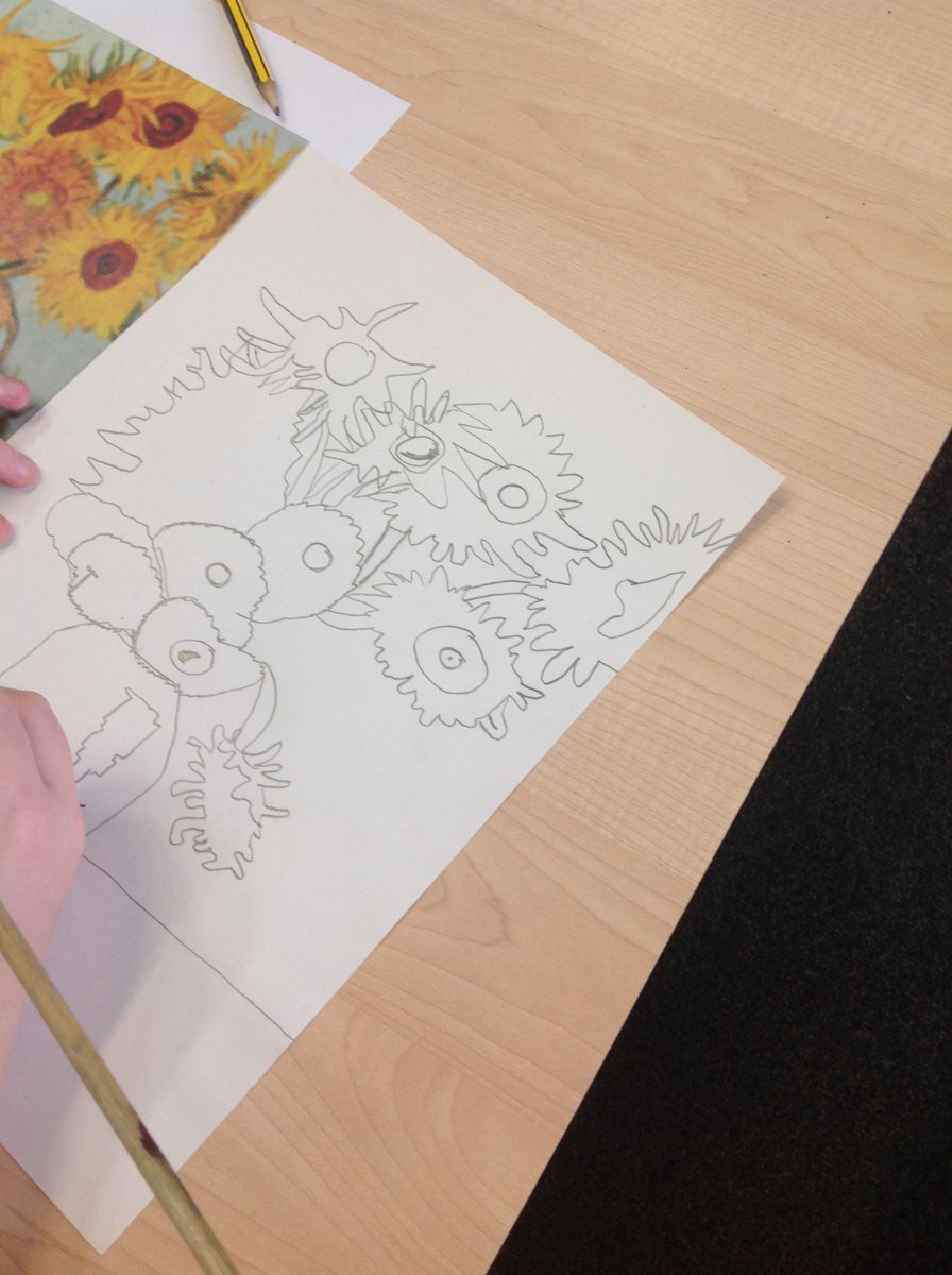 MNA_Year3's tweet photo. From sketch to a painting! The children have enjoyed a fun art week exploring the beauty of art and the famous sunflower painting by  Vincent Van Gogh.  @morley_newlands https://t.co/hElPAPhZ7z