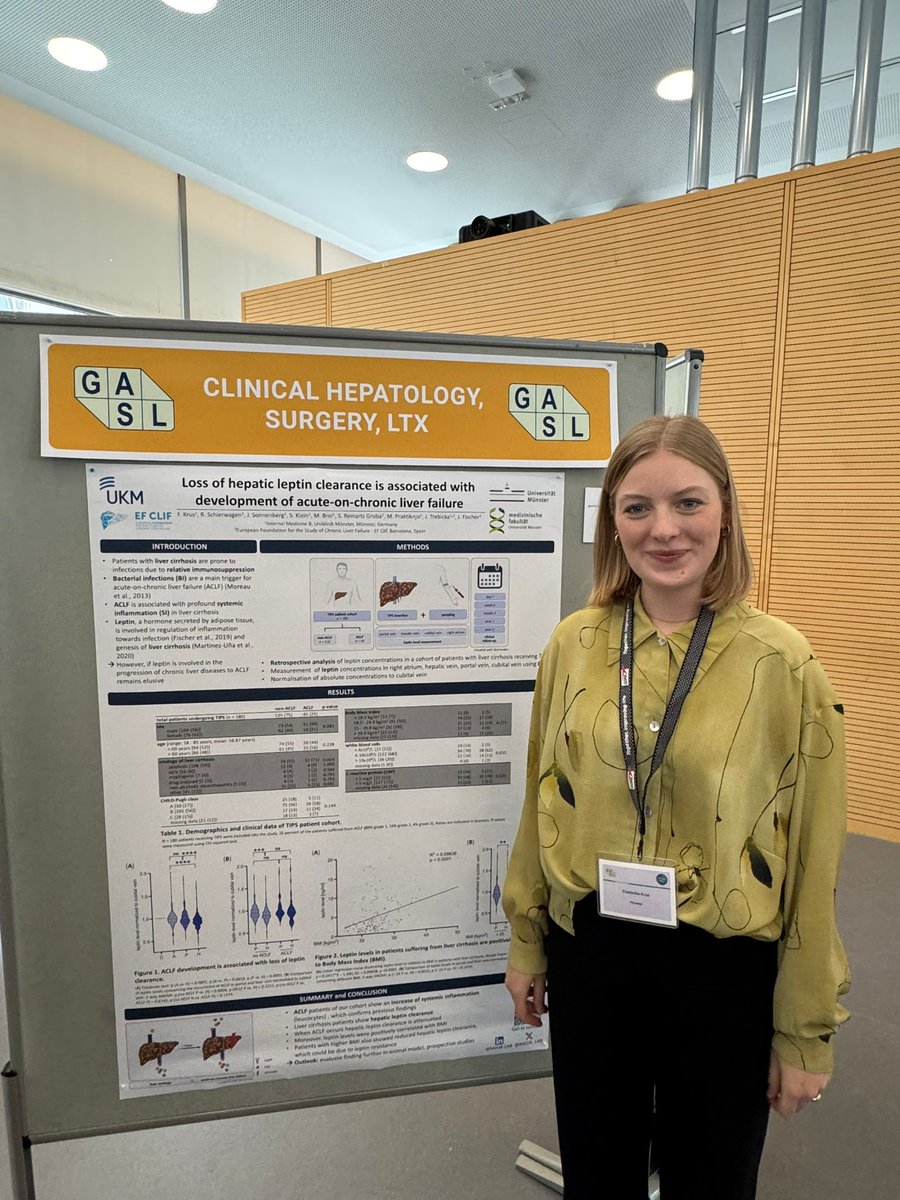 MedB Lab (@medb_lab) on Twitter photo Frederike Krus aus der Arbeitsgruppe von <a href="/JuliaFi87991036/">JuliaFischer</a> präsentiert mit Poster P2.54 ihre Arbeit zur hepatischen Leptinclearance in der #ACLF Entwicklung.
#GASL Frederike Krus aus der Arbeitsgruppe von <a href="/JuliaFi87991036/">JuliaFischer</a> präsentiert mit Poster P2.54 ihre Arbeit zur hepatischen Leptinclearance in der #ACLF Entwicklung.
#GASL