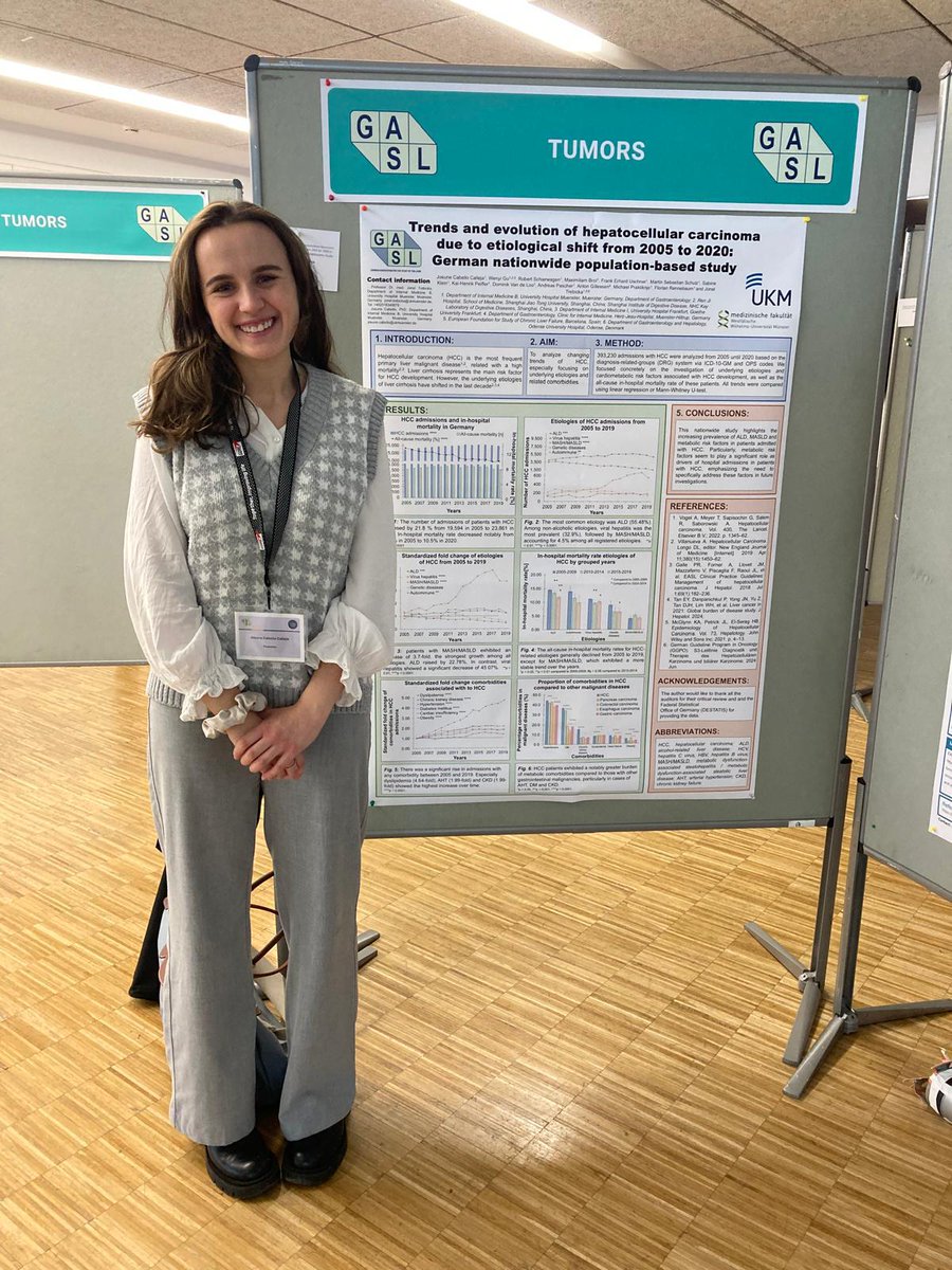 Josune Cabello Calleja steht euch auf der #GASL Jahrestagung morgen früh ab 8:30 ☕ in der Poster Session "Tumors" Rede und Antwort zu ihrem Poster P4.23 zu Trends und Entwicklungen beim #HCC in Deutschland anhand einer Populations-basierten Studie.