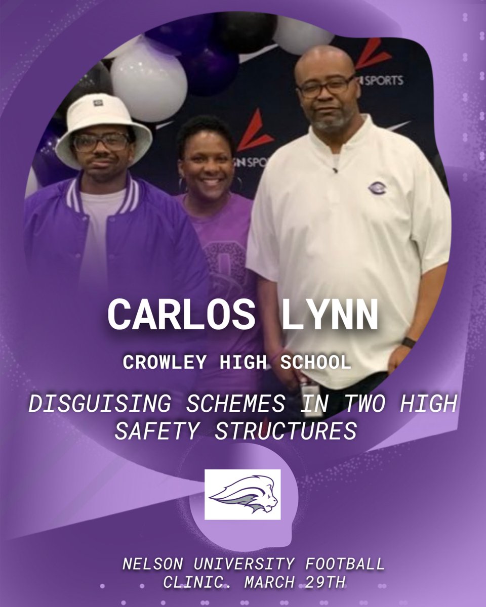 NELSON Football (@nelsonufootball) on Twitter photo Nelson University Football Clinic- Speaker #6
<a href="/CarlosLynn/">Carlos Lynn</a>
"Disguising schemes in a two high safety structure"
-$25 Per Coach
-$100 for entire staff
Saturday, March 29th
Register Today ⬇️
forms.gle/YsnNswbi4baVVe… Nelson University Football Clinic- Speaker #6
<a href="/CarlosLynn/">Carlos Lynn</a>
"Disguising schemes in a two high safety structure"
-$25 Per Coach
-$100 for entire staff
Saturday, March 29th
Register Today ⬇️
forms.gle/YsnNswbi4baVVe…