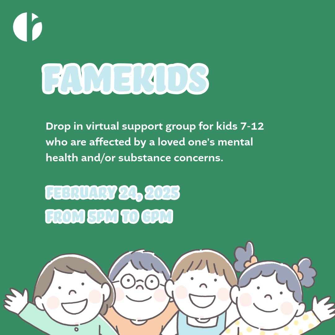 Reconnect Health Services (@reconnecths) on Twitter photo Our FAMEkids group supports children who are impacted by a loved one’s mental health or substance use concerns.
All registered clients, please RSVP with your Reconnect worker. New clients, register with our intake department at intakegroup@reconnect.on.ca. Our FAMEkids group supports children who are impacted by a loved one’s mental health or substance use concerns.
All registered clients, please RSVP with your Reconnect worker. New clients, register with our intake department at intakegroup@reconnect.on.ca.