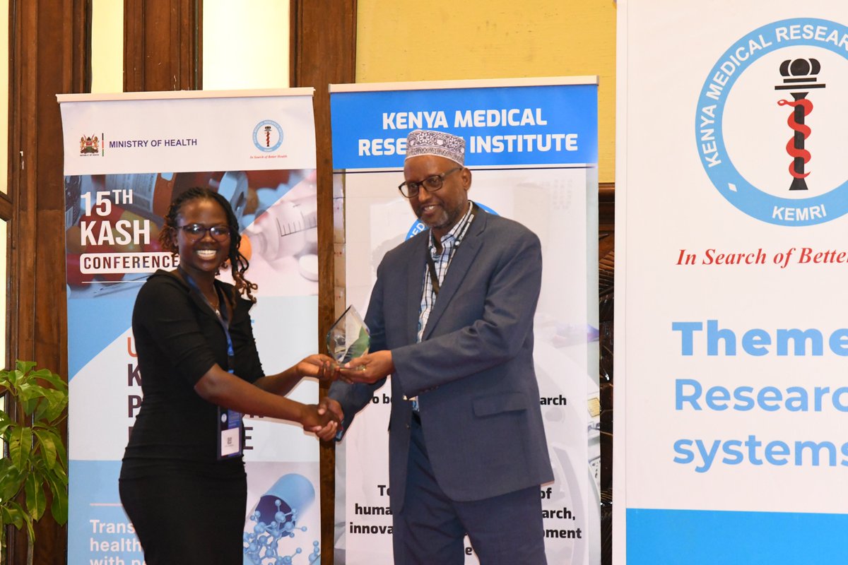KEMRI_Wellcome's tweet photo. Congratulations to Lina Ochieng  for winning the Rising star award and to John Magudha for emerging 1st runners up in the rising star awards category at the #KASHConference ! https://t.co/96lynZV2s9