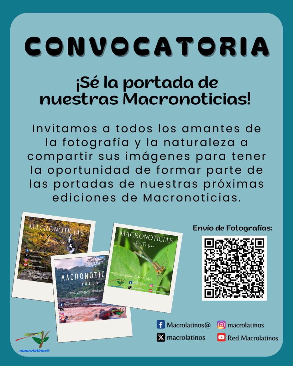 Te invitamos a participar en la construcción de nuestras #Macroticias. Estamos buscando imágenes de ecosistemas acuáticos y macroinvertebrados. 

Puedes enviar hasta dos fotos, con un tamaño máximo de 10MB cada una.

¡Llena el formulario y participa!

docs.google.com/forms/d/e/1FAI…