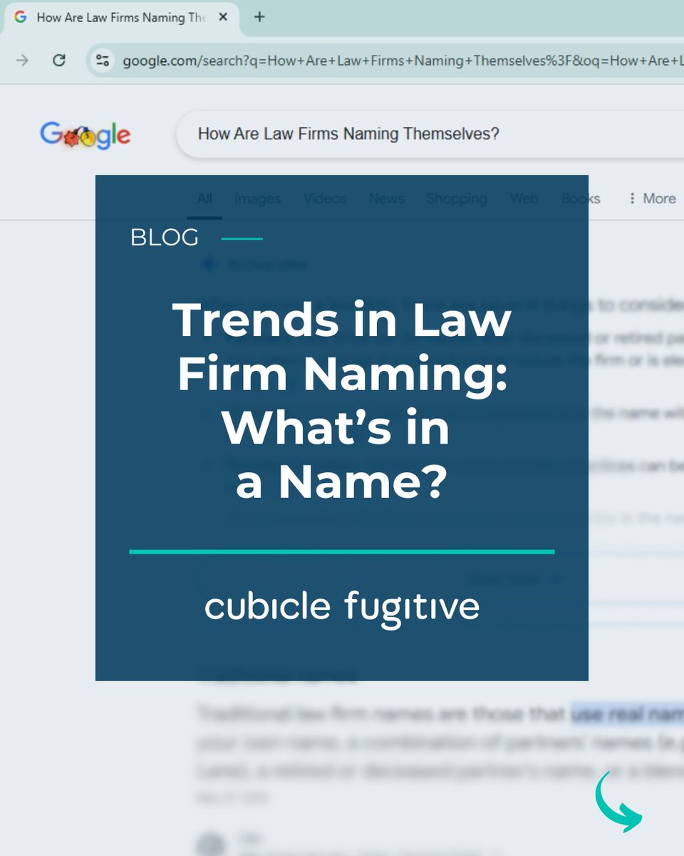 CubicleFugitive's tweet photo. What’s trending in law firm naming? Let’s break it down.

If you’re rebranding or launching a new firm, knowing the latest trends can help you choose a name that stands out and reflects your brand. 

Want the full breakdown? Read the blog here: https://t.co/Rqa5RkWUJf https://t.co/TGDiEJD7cj