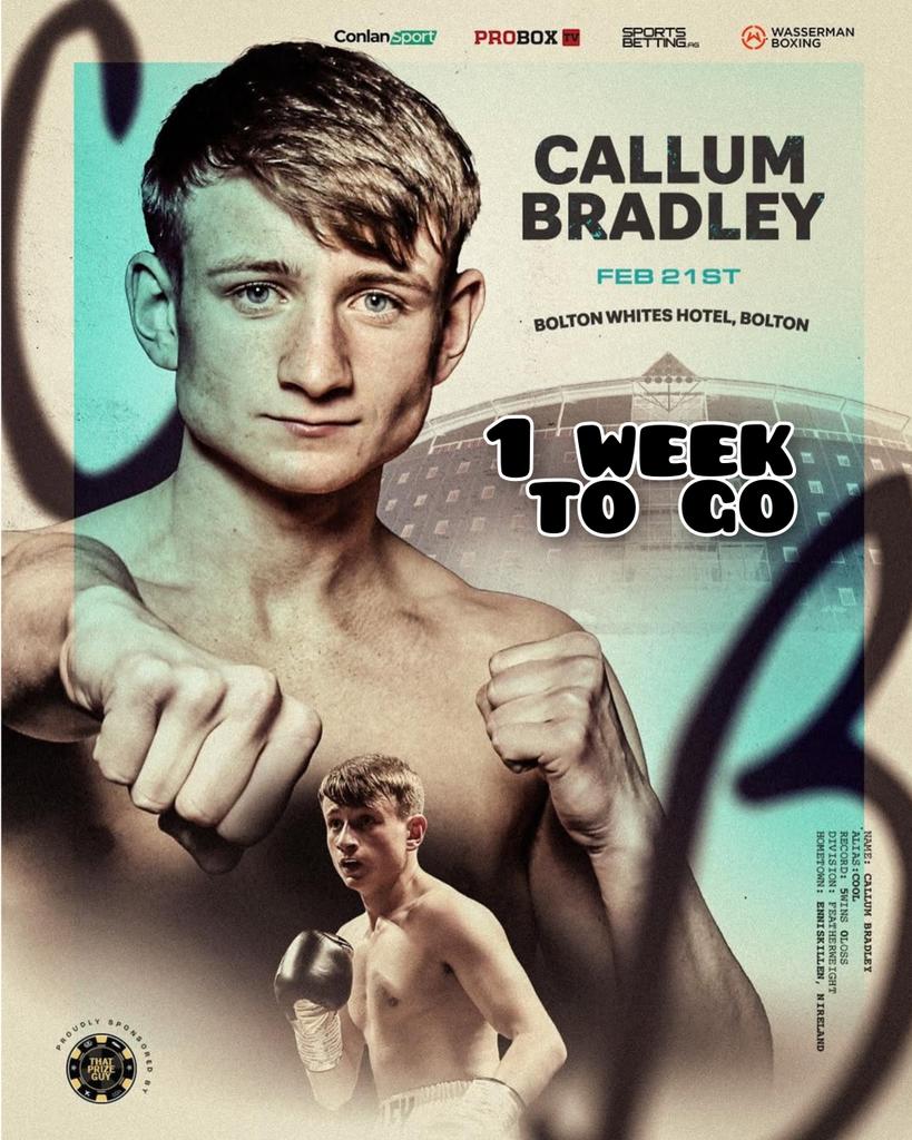 Boxing Tickets NI (@boxingticketsni) on Twitter photo 1 Week to go
<a href="/callumbradley10/">Callum Bradley</a> makes a long overdue return to the sport for the first time since August 2021
Bradley (5-0) features on the <a href="/ConlanSports/">Conlan Sport</a> card in Bolton live on <a href="/ProBox_TV/">ProBox TV</a> as he takes on Jake Pollard over 4 rounds in a Super Bantamweight contest 1 Week to go
<a href="/callumbradley10/">Callum Bradley</a> makes a long overdue return to the sport for the first time since August 2021
Bradley (5-0) features on the <a href="/ConlanSports/">Conlan Sport</a> card in Bolton live on <a href="/ProBox_TV/">ProBox TV</a> as he takes on Jake Pollard over 4 rounds in a Super Bantamweight contest