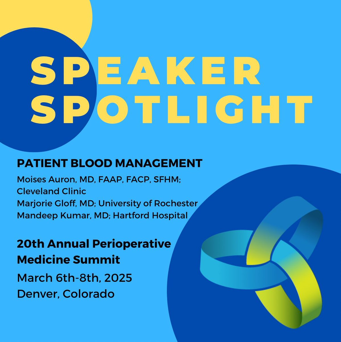 #SpeakerSpotlight for the 20th Perioperative Medicine Summit!

"Patient Blood Management" will be given by Drs. Moises Auron, Majorie Geoff, and Sandeep Kumar

#periop2025
spaqi.org/2025/