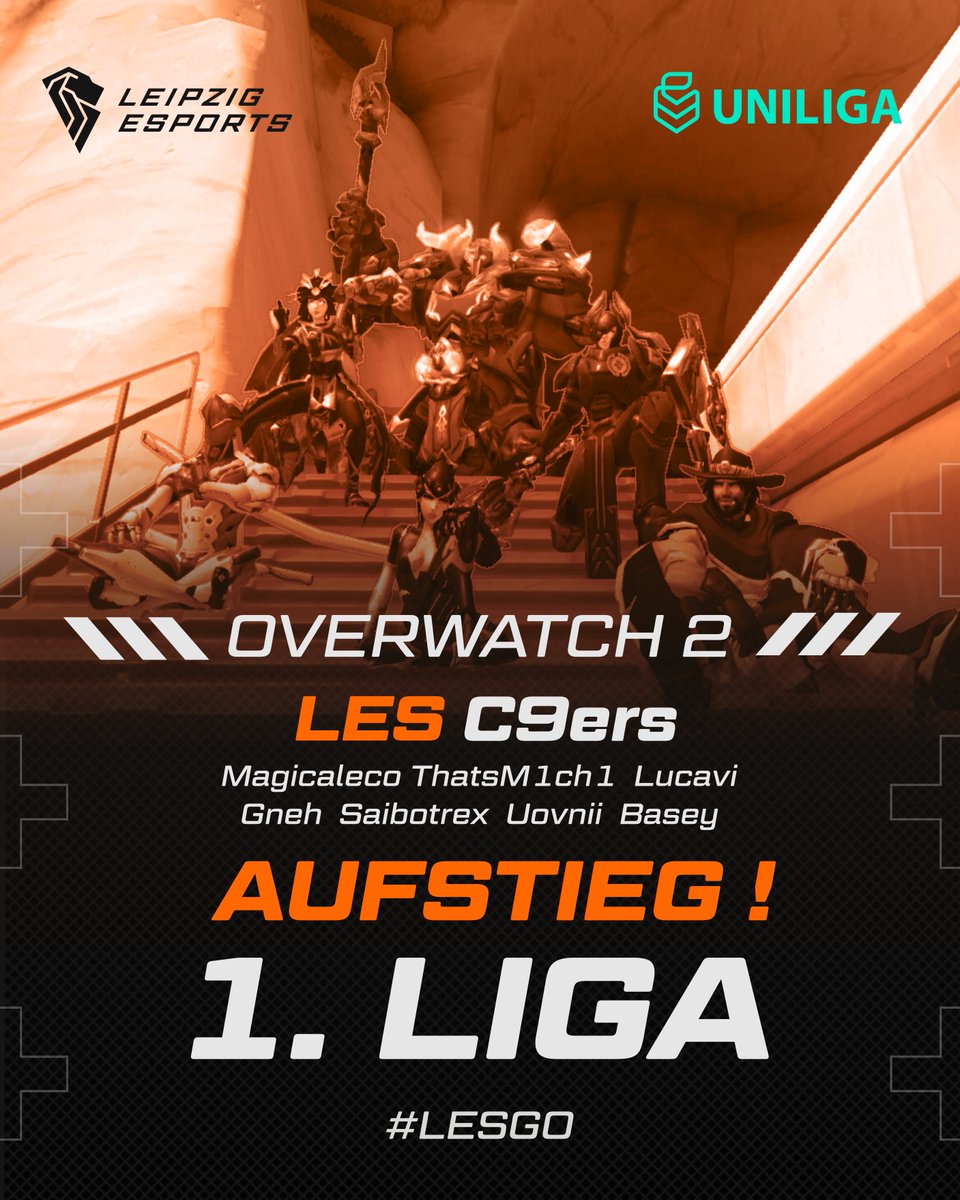 🎉 AUFSTIEG 🎉 
Die LES C9ers gewinnen 3-1 gegen Uni eSports Dortmund und sind zurück in der 1. Liga! 🥳 
Das erste Overwatch-Team unseres Vereins seit 2018! 🙌 
Herzlichen Glückwunsch an alle Spielerinnen und Spieler. 
Wir sind stolz auf euch! 🧡 
#LESGO #esports #overwatch