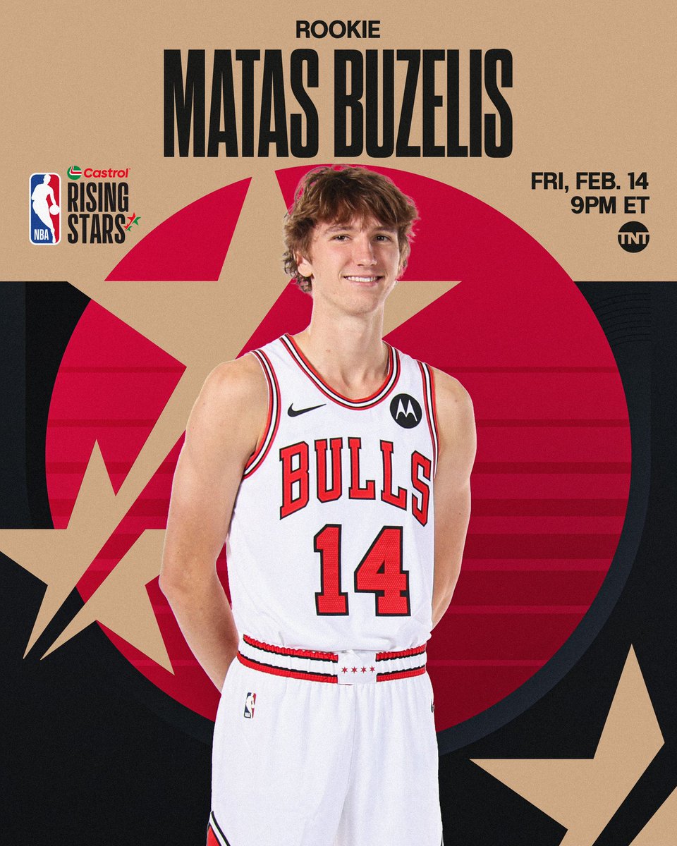 NBAAllStar's tweet photo. Chicago Bulls rookie forward Matas Buzelis will replace injured New Orleans Pelicans rookie center Yves Missi on Team M in the 2025 #CastrolRisingStars.

🌟 Tonight at 9:00pm/et on TNT https://t.co/n4Zr0KXIv8