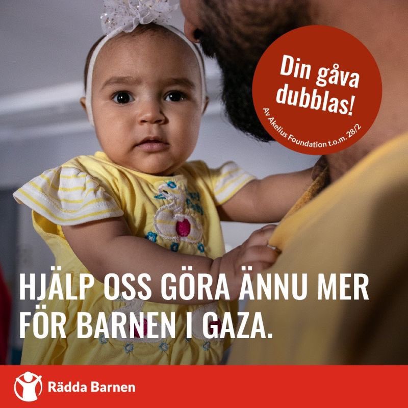 Stöd Rädda Barnens arbete för barnen i Gaza. Just nu dubblas din gåva av Akelius Foundation. Vad kan vara bättre på alla hjärtans dag? raddabarnen.adoveo.com/start/TVRJMFlX…