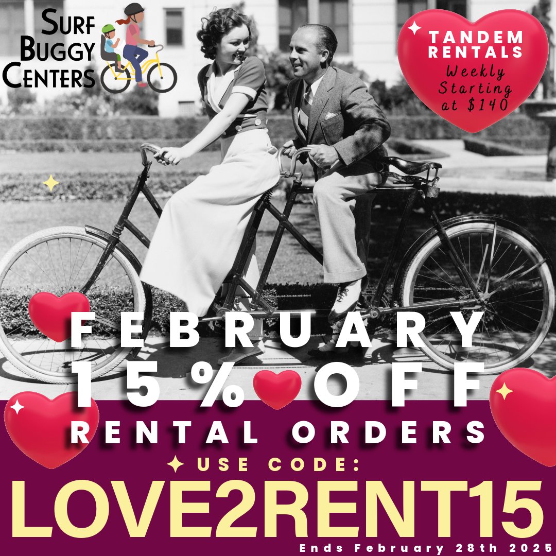 SurfBuggy's tweet photo. Happy Valentine's Day 😍😍
Don't miss this lovely deal on your favorite rentals!
Book your Spring/Summer rentals this February &amp; Save 15% 🥰
Use coupon code: LOVE2RENT15
Call or Book Online Today
https://t.co/HeeKQrdX8k https://t.co/nS0OwxoYmy